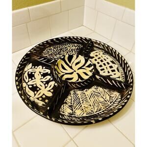 Divided Round Serving Platter Italy Antica Fornace In brown and white design 14”
